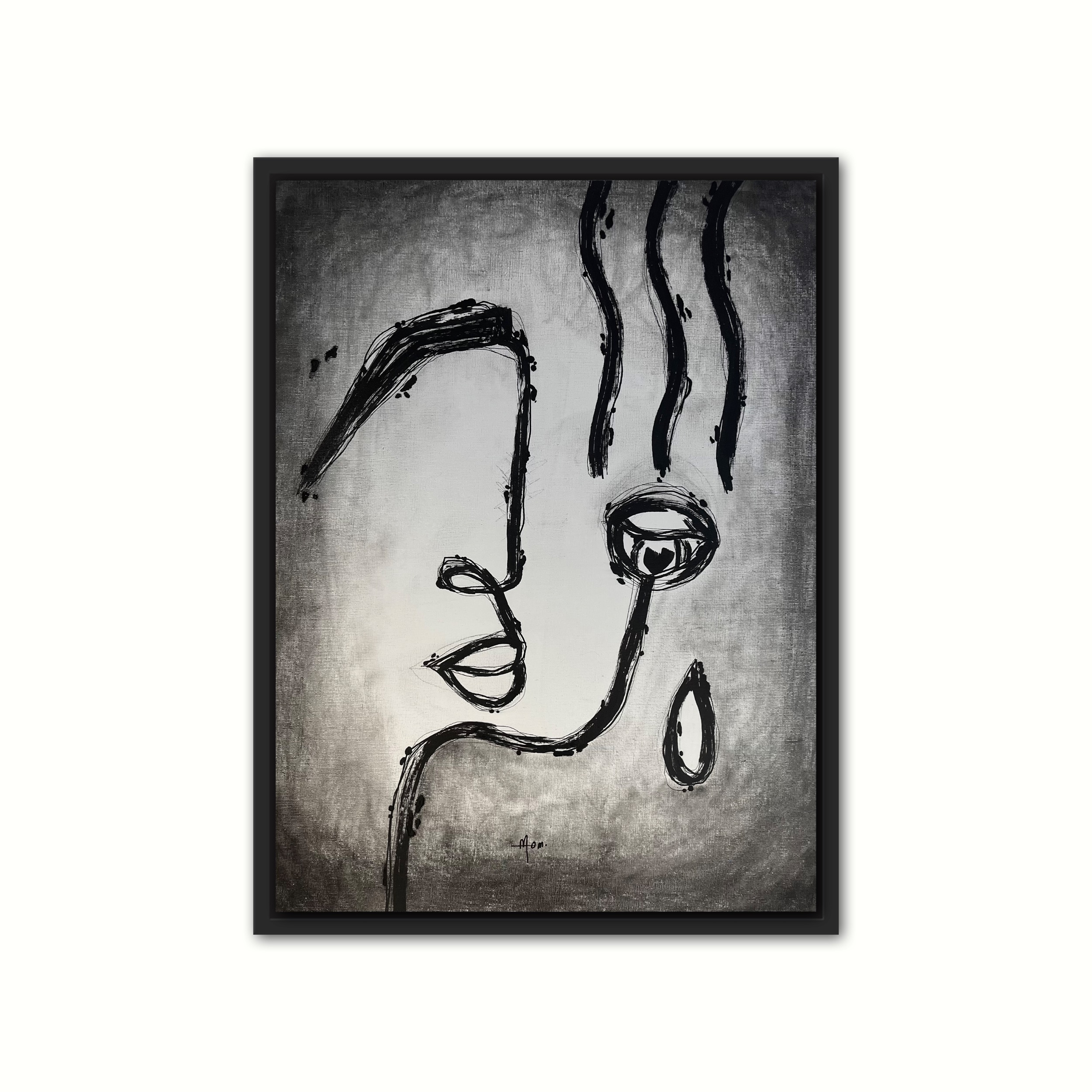 Oeuvre noir et gris encadree